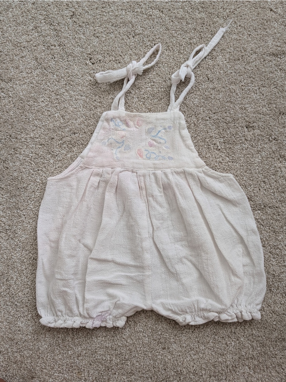 Baby Girl Cream Bubble Romper with Pastel Embroidery